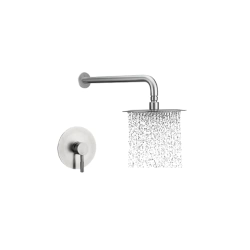 Round Shower Head Arm & Mixer Set Brushed Stainless Steel