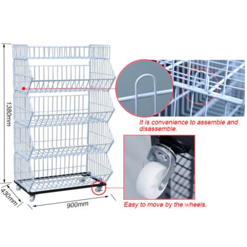 Wire Basket Display Rack On Wheels - Wb5t01