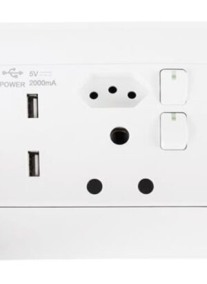 16a Double Wall Socket With 2 Usb Slots (4x4) Ausd02-1usb