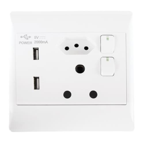 16a Double Wall Socket With 2 Usb Slots (4x4) Ausd02-1usb
