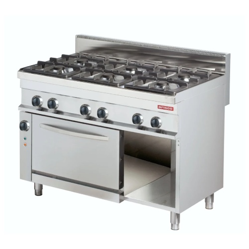 6 Burner gas cooking range with electric convection oven & cabinet